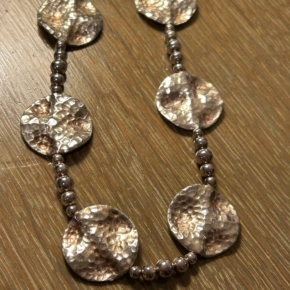 Silver Hammered Disc Necklace